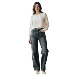 Paris Designer Lusa Wide Leg Jeans Washed Black Womens W30 x L32 Tall NWT EU 40